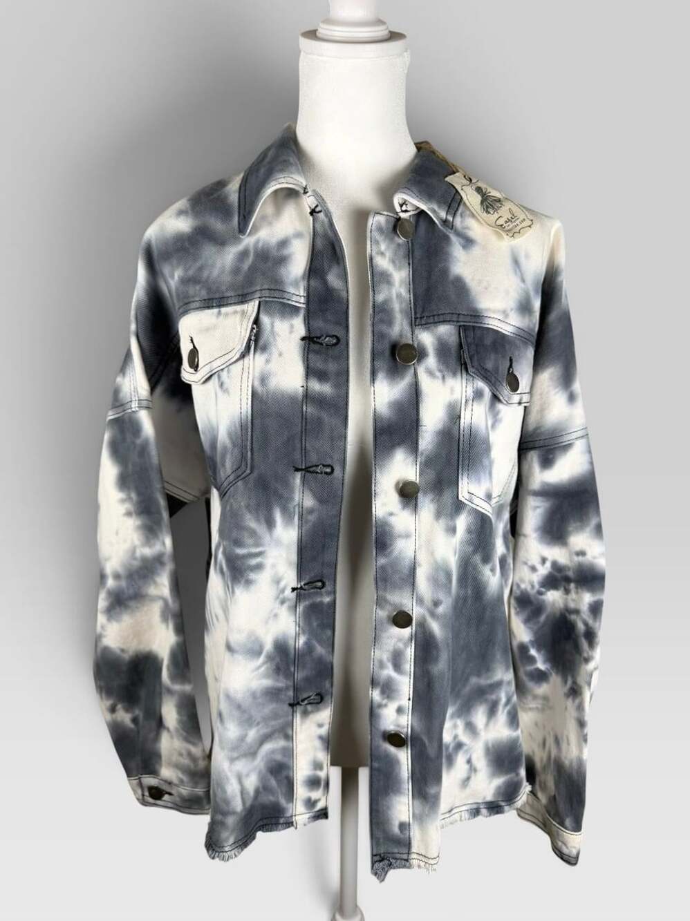 NWT Easel Los Angeles Gray White Tie Dye Shacket Jacket Women S Oversized